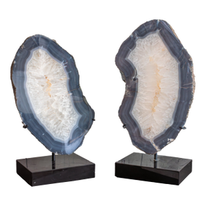Late 20th Century Pair Large Polished Agate on Stands