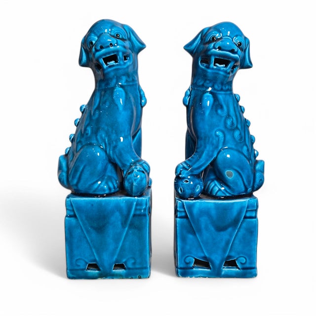 Turquoise Vintage Pair of Turquoise Glaze Chinese Foo Dogs For Sale - Image 8 of 10