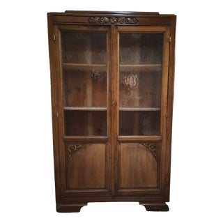 Vintage Art Deco French Beech Display Cabinet with Glass Door, 1930 For Sale