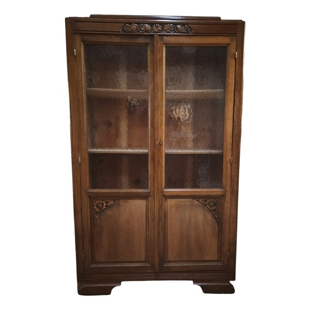 Vintage Art Deco French Beech Display Cabinet with Glass Door, 1930 For Sale