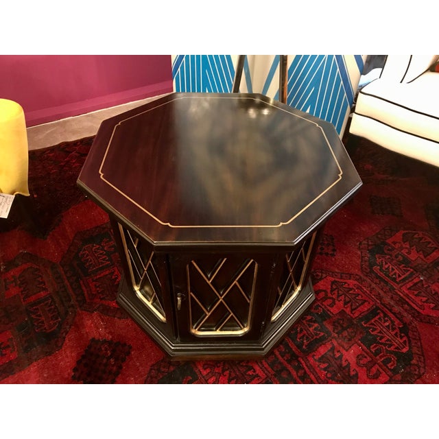 Mid-Century Modern Mid Century Ebonized and Gold Trim Octagonal Side Table/ Cabinet For Sale - Image 3 of 12