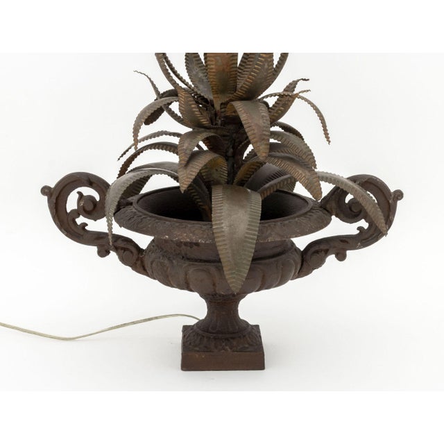 Metal Maison Jansen Style Cast Palm Leaf Motif Lamp For Sale - Image 7 of 8