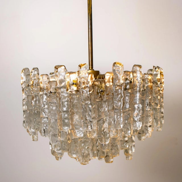 Ice Glass Light Fixtures, 2 Wall Scones and 2 Chandeliers from Kalmar, Set of 4 For Sale - Image 4 of 18