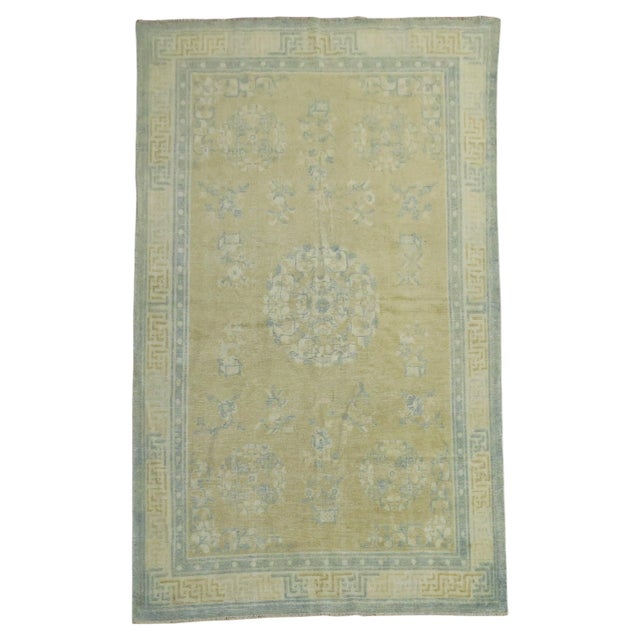 Early 20th Century Champagne Mustard Soft Blue Chinese Rug - 5'3" x 8'1" For Sale - Image 9 of 18