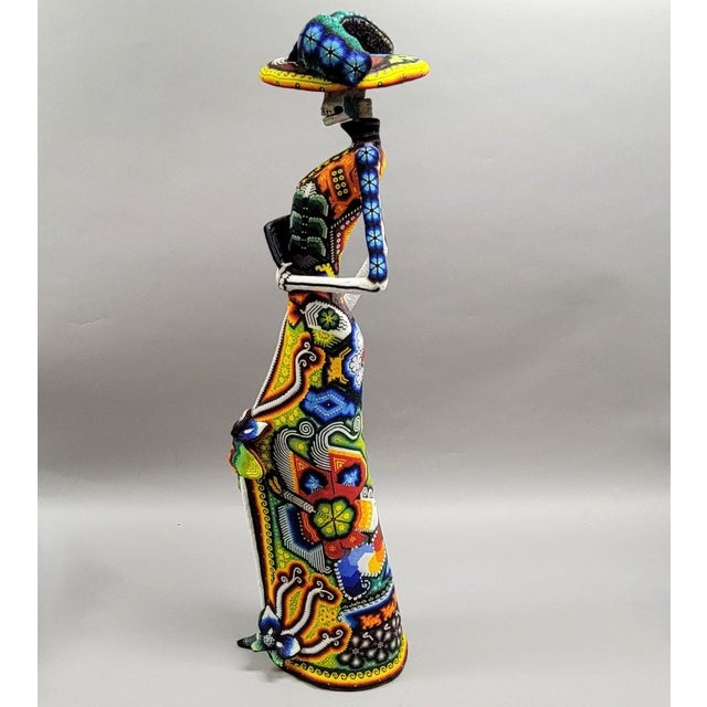 Ceramic Monumental Huichol Beaded La Catrina, Day of the Dead, Sculpture, Mexico, 36” For Sale - Image 7 of 12