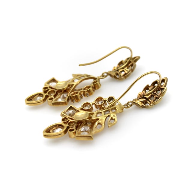 Gold Early Victorian 18k Gold Diamond Earrings With Leaf and Ribbon Motif With 6 Carats For Sale - Image 8 of 13