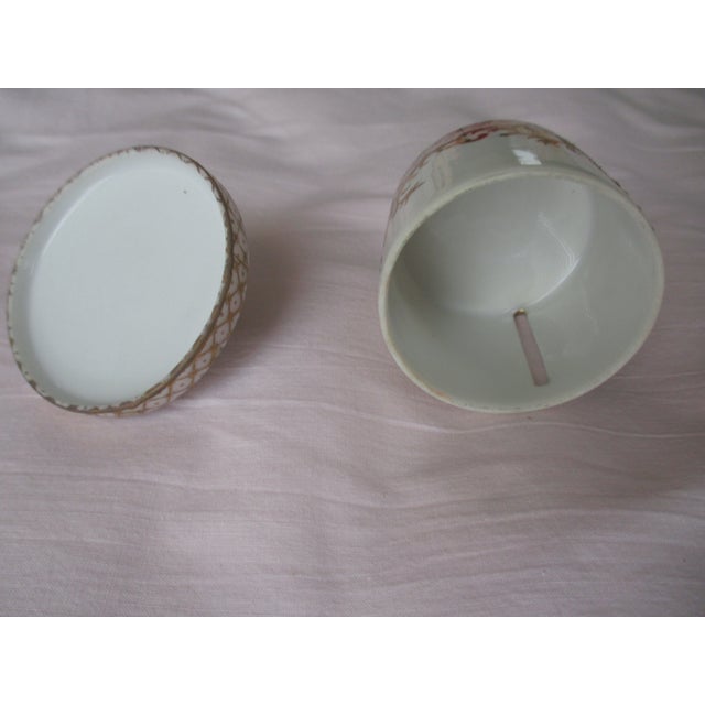 Gold Antique French Hand Painted Enameled Porcelain Stamp Box For Sale - Image 8 of 9