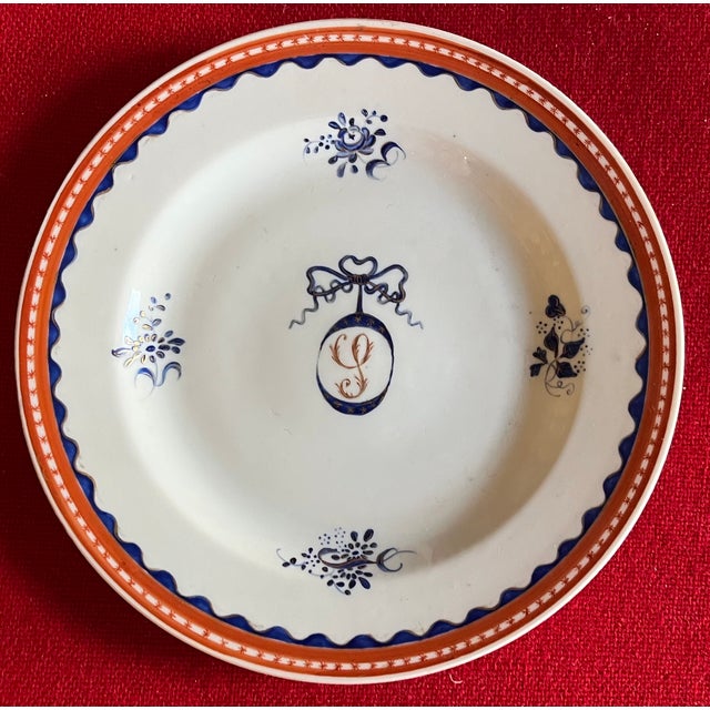 Edmé Samson Antique 19th Century French Samson Porcelain Plates Chinese Export Style S Initial Monogram Crest - Set of 6 For Sale - Image 4 of 15
