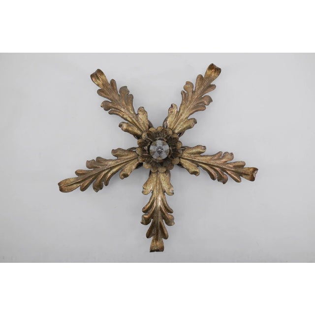 Gold Florentine Gilded Metal Ceiling Lamp, Italy, 1960s For Sale - Image 8 of 8