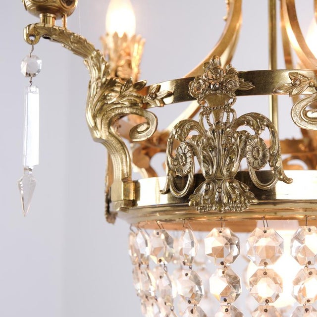 Antique French 5-Arm Chandelier in Crystal and Gilt Bronze, 1890 For Sale - Image 6 of 9