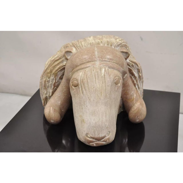 Folk Art Late 20th Century Sheryl C. Benjamin "Musk Ox" Carved Raspberry Alabaster Stone Table Sculpture For Sale - Image 3 of 11