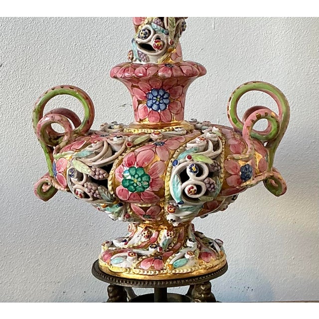 Vintage Hand Painted Glazed Ceramic Lamp For Sale - Image 4 of 12