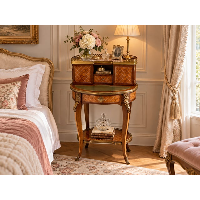 A beautiful antique freestanding French lady’s writing desk, or bonheur du jour, dating to circa 1880 and made in richly...