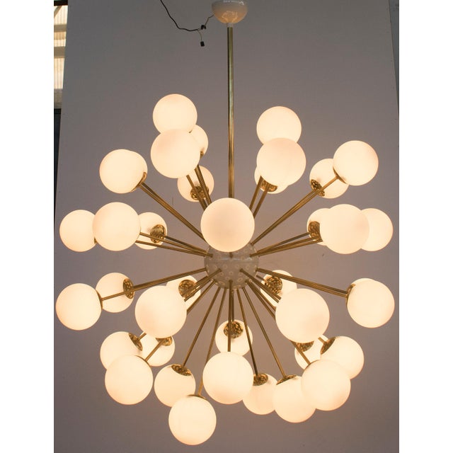 Fabio Ltd 21st Century Nova Polished Brass Matte White Murano Sputnik Chandelier by Fabio LTD For Sale - Image 4 of 6