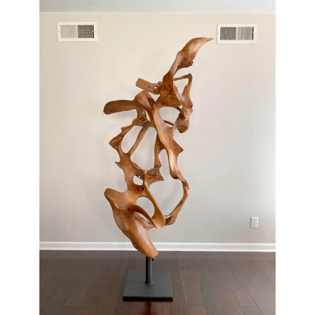 Unique Extra Large Freestanding Teak Root Art Sculpture By High End Designer Made Goods Marcianus With Custom Matte Metal...