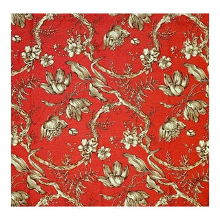 P. Kaufmann Cranberry Tulipana Woodland Toile Cotton Blend Fabric- 11.25 Yards For Sale