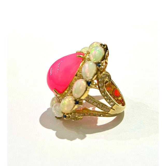 Pink Bochic Capri Vintage Pink Opal & White Opal Ring, 18K Gold & Silver For Sale - Image 8 of 8