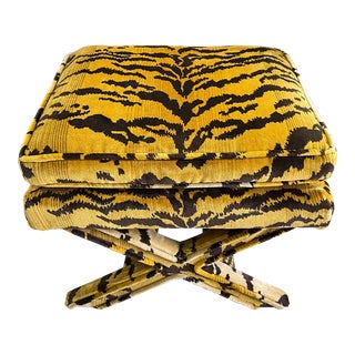 Neo-Classical Style Scalamandre Tiger Velvet Upholstered X-Bench / Ottoman For Sale