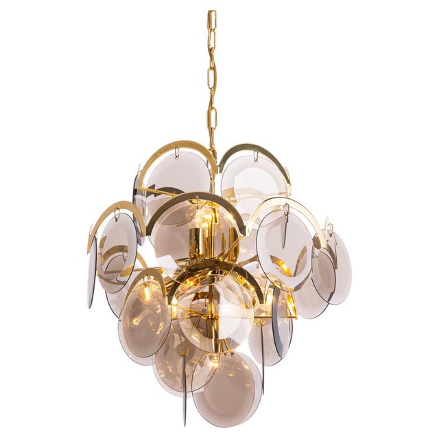 Smoked Glass Disc Chandelier from Vistosi, Italy, 1960s For Sale - Image 13 of 13