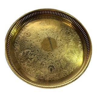 Vintage Etched Brass Tray For Sale