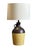 These 1960s plaster/resin composite pottery jugs, with finger loops pair of lamps. Includes shades and round matching...