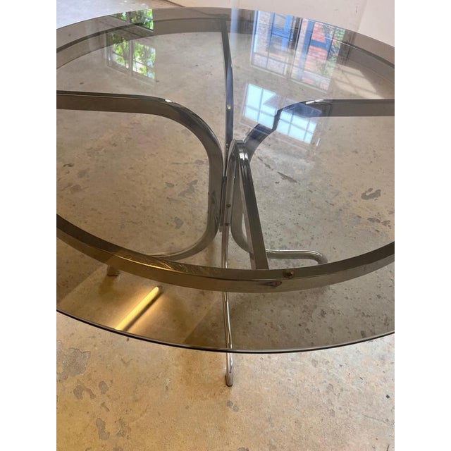 Round Dining Table in Tinted Glass and Chrome For Sale - Image 5 of 11