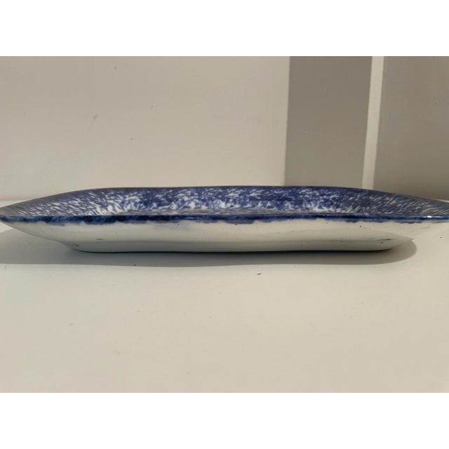 Antique Spongeware Serving Platter - Blue and White Pottery For Sale - Image 4 of 8