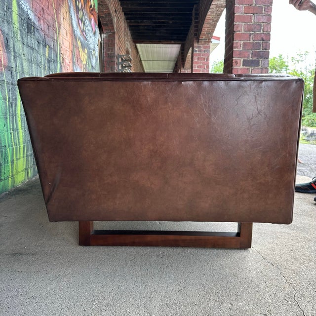 Midcentury Modern Matallic Brown Tufted Vinyl Sofa Wood and Chrome Legs For Sale - Image 4 of 12