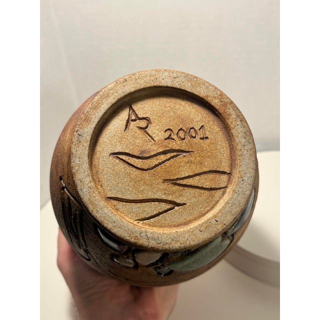 2001 Vintage Native American Studio Art Pottery Salmon Ceramic Vase Signed 9" For Sale In Los Angeles - Image 6 of 8