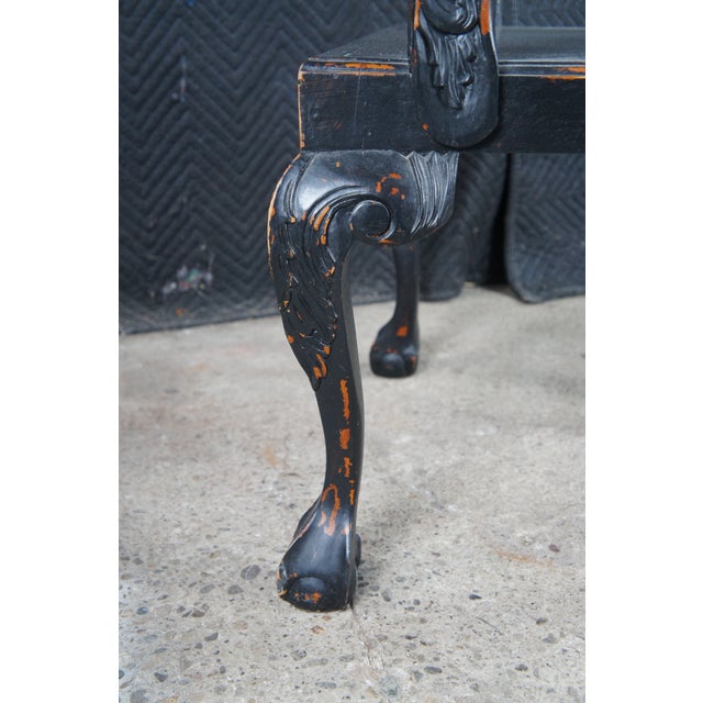 Wood Late 20th Century 2 English Chippendale Style Black Painted Mahogany Ball & Claw Armchairs For Sale - Image 7 of 12