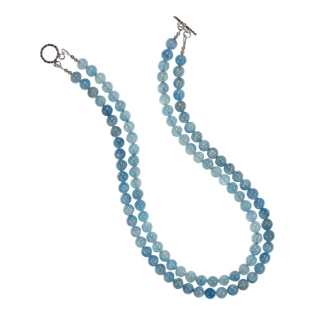 Ajd 18 Inch Two Strand Medium Blue Aquamarine Necklace For Sale