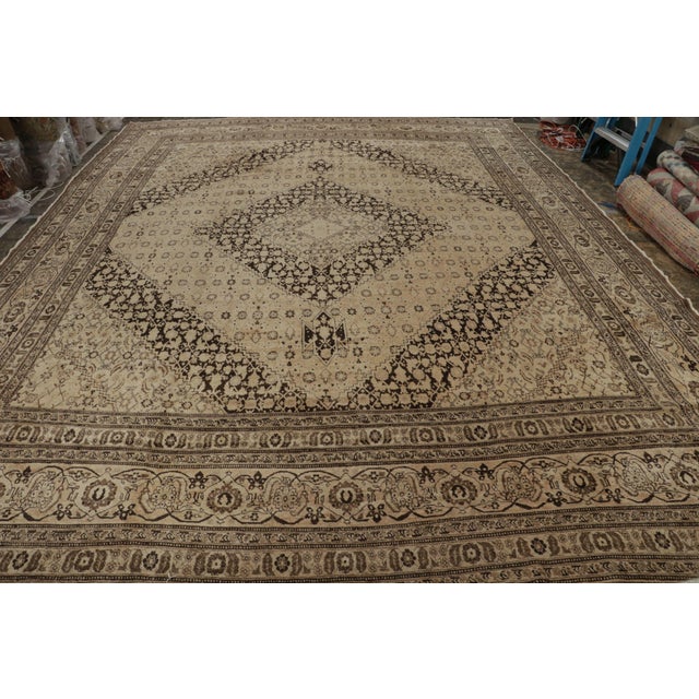 Hand-knotted in wool circa 1890-1900, this 13x17 antique Persian rug is believed to be a rare Tabriz rug from master...