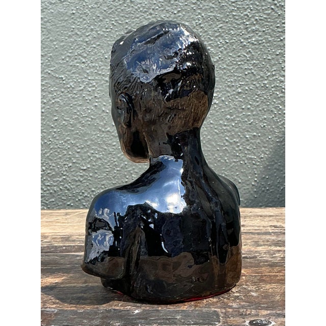 Late 20th Century Vintage Glazed Ceramic Bust of Man For Sale - Image 5 of 12