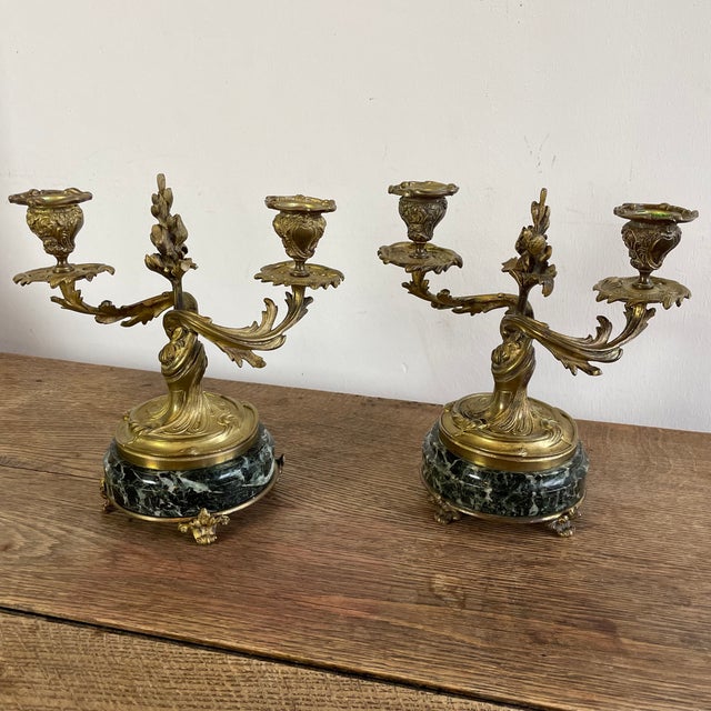 Chiseled Gilt Bronze Candelabras on Marble Bases, 1890s, Set of 2 For Sale - Image 10 of 13