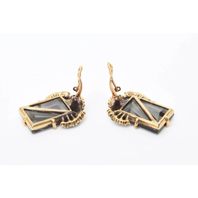 Vintage Elsa Schiaparelli Faceted Topaz Crystal Glass Clip on Earrings, 1940's For Sale In Miami - Image 6 of 8