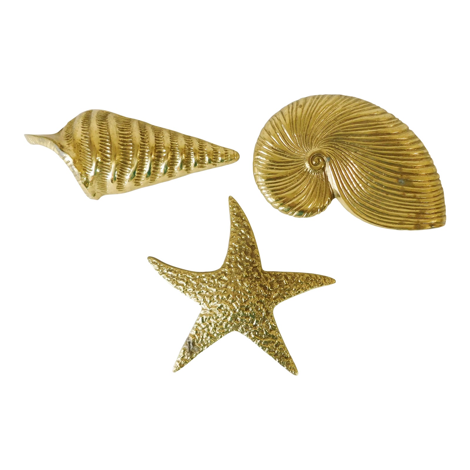 Vintage Solid Brass Palm Beach Style Ornate Seashells Conch Starfish ...
