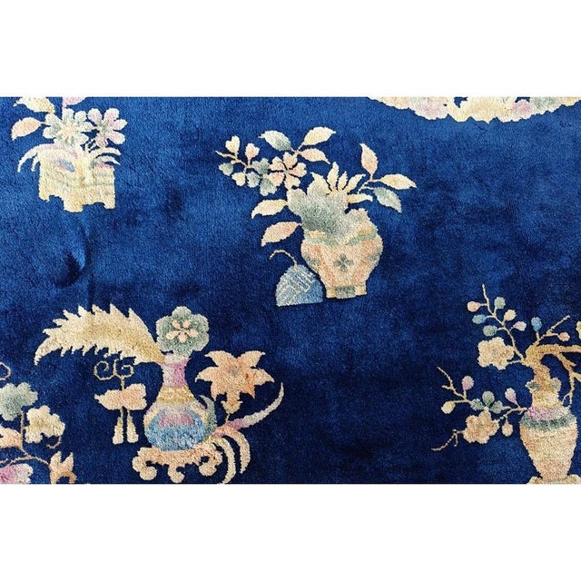 1920s 1920s Navy Classic Pomegranate Medallion Antique Chinese Art Deco 8' 9"x 11' 6" For Sale - Image 5 of 9