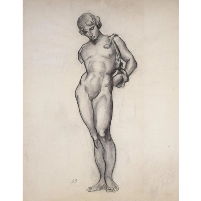Neoclassical Vintage Neoclassical Drawing of a Male Nude Greco Roman Statue by William B Pattengill 1933 For Sale - Image 3 of 8