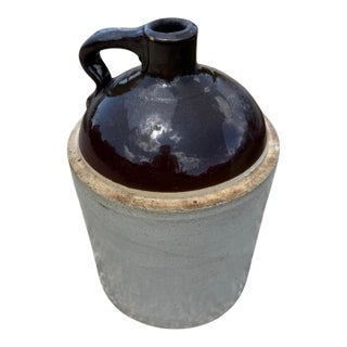Antique American Salt-Glazed Stoneware Jug With Albany Slip Shoulder, Circa 1890 For Sale
