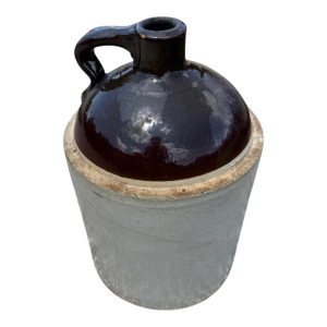 Antique American Salt-Glazed Stoneware Jug With Albany Slip Shoulder, Circa 1890