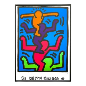Keith Haring Estate Vintage 1992 Lithograph Print Framed Large Pop Art Poster " Four Figures " 1989