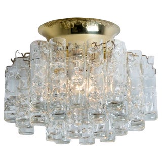 Round Textured Clear Glass Gold Flush Mount from Doria Leuchten, 1960s For Sale