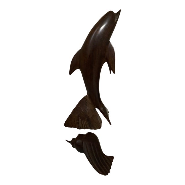 1960s Ironwood Dolphin and Conch Shell For Sale