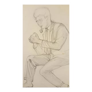 Drawing Of A Man Smoking A Pipe By Eileen Churm For Sale