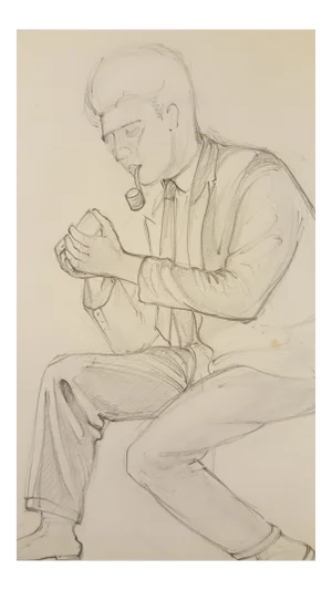 Drawing Of A Man Smoking A Pipe By Eileen Churm