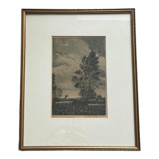 German Dry Point Etching, Schindler, Landscape, Signed 1900s, Framed For Sale
