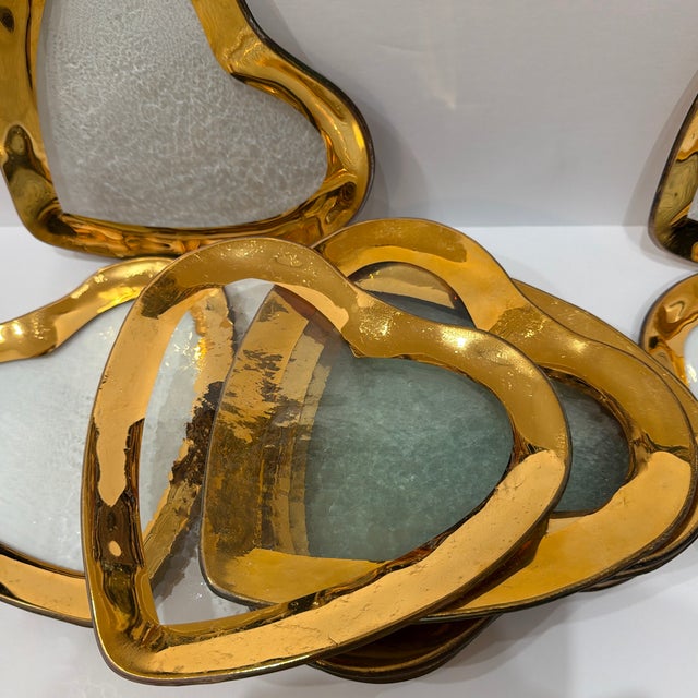 1990s Annieglass Heart Gilt Glass Plates - Set of 12 For Sale In Miami - Image 6 of 10