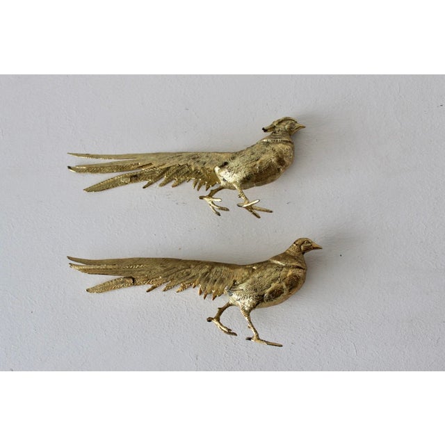 Gold Vintage Italian Decorative Sculptural Goldtone Male Female Pheasants Mid Century-a Pair For Sale - Image 8 of 16