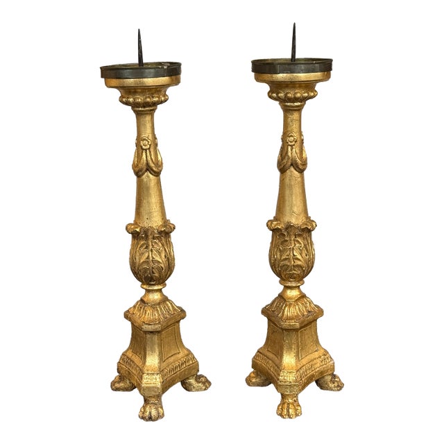 Gilt Candle Prickets, Pair For Sale
