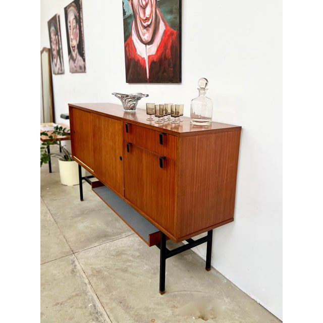 Modernist Teak Sideboard with Metal Base by Alain Richard for Caminelle, 1960s For Sale - Image 17 of 18